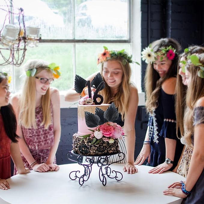 Gyufise 6Pcs Paper Palm Fan Cake Toppers Palm Spear Leaves Fan Cupcake Toppers Cake Insert Decorations Craft DIY Cake Bakeware Decoration for Birthday Party Wedding Party Decor Supplies Light Black