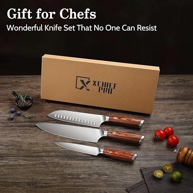 Kitchen Knife Set, 3 Pieces Japanese High Carbon Stainless Steel Chef Cooking Knife Set, Ultra Sharp Professional Chef Santoku Utility Knives (Silver)