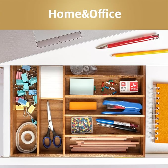 Silverware Organizer Kitchen Drawer Organizer Utensil Organizer Acacia Silverware Holder Cutlery Organizer in Drawer Flatware Organizer Tray(7 slots, Acacia