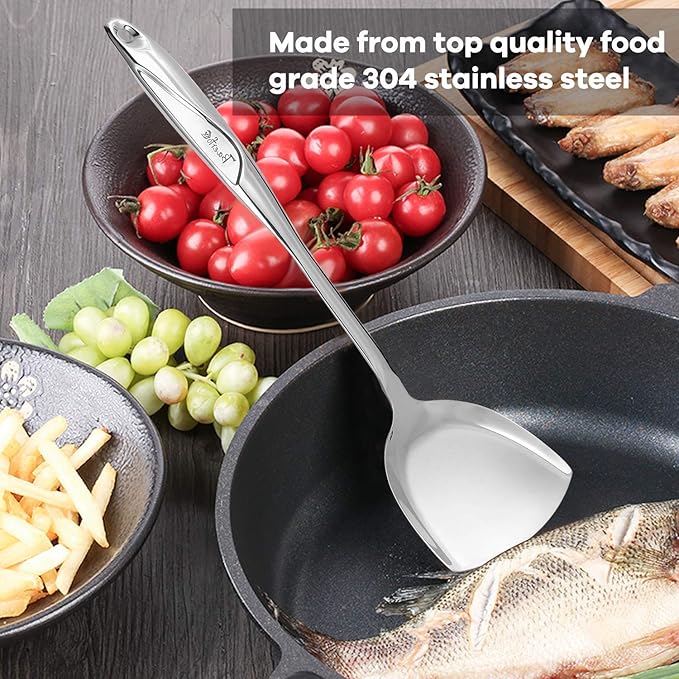 High Grade Spatula,Stainless Steel Turner, Kitchen Work Turner,Wok Spatula,Heat-proof Design of Hollow Handle, No rust, Dishwasher Safe (13.5 Inch)