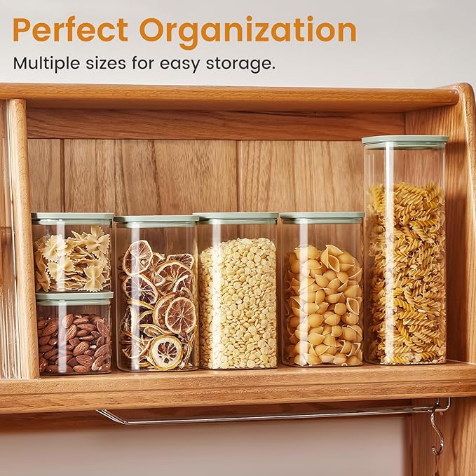Square Glass Food Storage Jars with Lids[Set of 3], Perfect for Pasta, Cookies, Nuts, Coffee, Cereal, Flour, Organize Your Kitchen with these BPA-Free Glass Jars with Silicone Lids