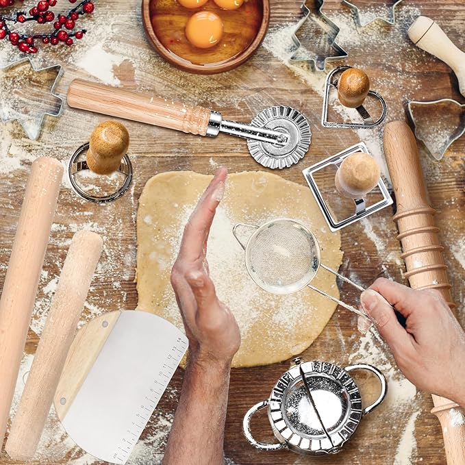 14 Pieces Pasta Making Tools Set, Ravioli Mold Set, Ravioli Maker with Roller Wheel, Ravioli Cutter Set with Wooden Handle, Pasta Making Kit for Ravioli Press Mold. Suitable for Home and Beginners