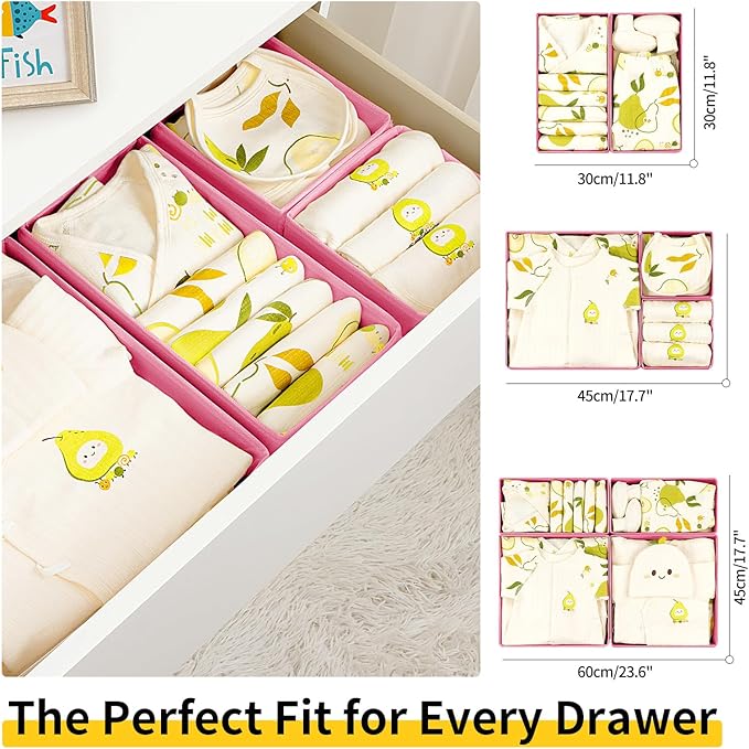 Drawer Organizer Clothes - 18 Pack Dresser Organizer for Nursery, Foldable Sock Underwear Organizer, Baby Drawer Organizer, Small Fabric Storage Bins for Dresser Drawer, Pink