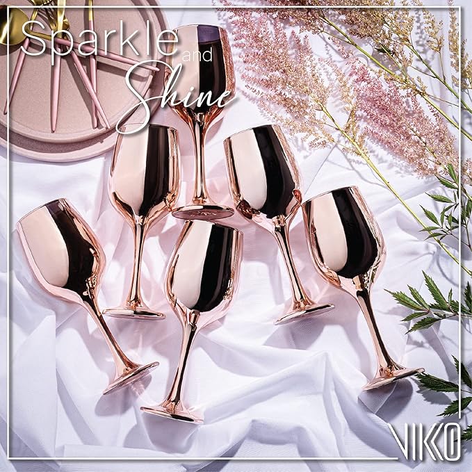 Vikko Décor Wine Glasses, Light Gold Wine Glass, 14 Oz Fancy Wine Glasses With Stem For Red And White Wine, Thick And Durable Wine Glass, Dishwasher Safe, Set Of 6