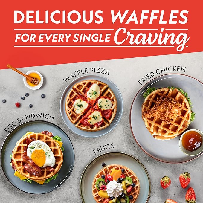 Gourmia Belgian Waffle Maker – Nonstick Waffle Ceramic Coating Plates with Browning Control &Indicator Lights to Make Thick Fluffy Waffles from Light to Dark - Compact, Quick Heat Up, Upright Storage