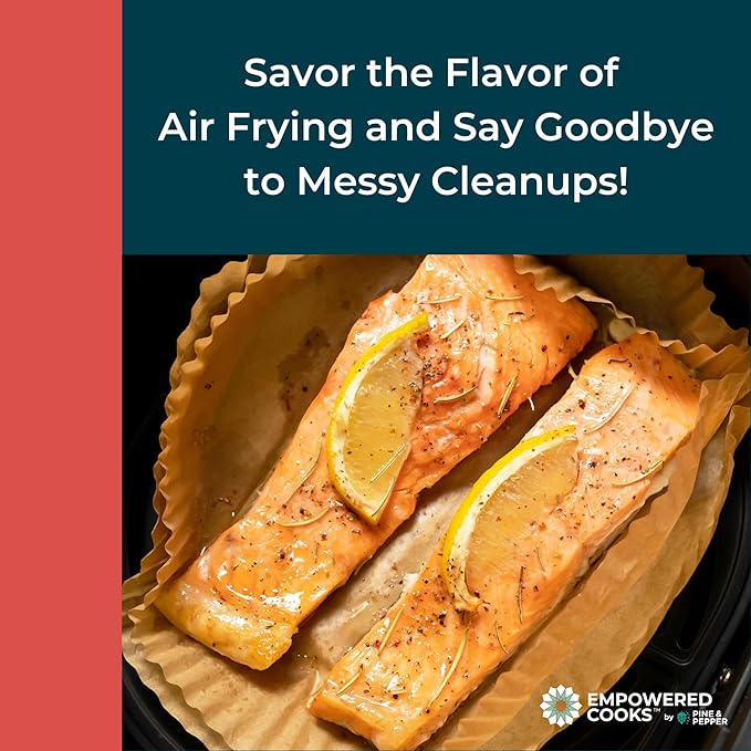 Cathy Yoder's AirFryer Paper Liners, 125 PCS 8-inch Square Air Fryer Liners Disposable, Premium, Food-Grade Easy Cleanup Air Fryer Parchment Paper Sheets, Airfryer Liner for 5-8QT, Baking & Roasting