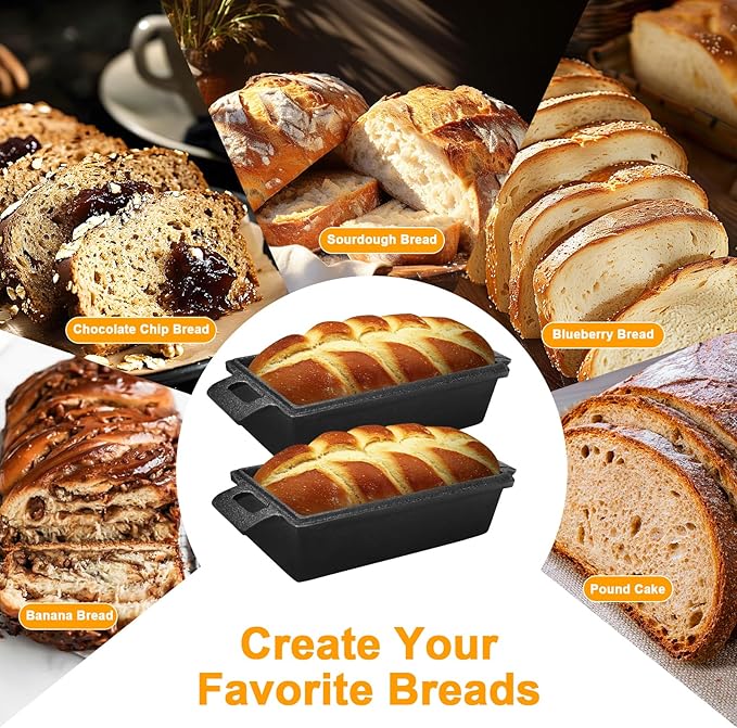 2 Piece SetCast Iron Loaf Pan,Bread Pans for Homemade Bread with Lid Homemade Sourdough and Meatloaf, Bread Oven Cast Iron Cookware