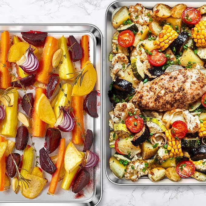 Homikit 1 Pack Baking Sheet Pan, 16” x 12” Stainless Steel Cookie Pan Tray Set for Oven, Metal Jelly Roll Pan for Baking Cooking Toasting, Rustproof & Non Stick, Mirror Finish & Dishwasher Safe