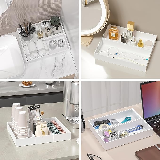 Kitchen Drawer Organizer Bins, Stackable Deep Bamboo Drawer Organizer for Silverware, Utensils, Cutlery, Flatware, Junk, Dresser, Bathroom, 15" x 6" x 2.5" (Set of 2)