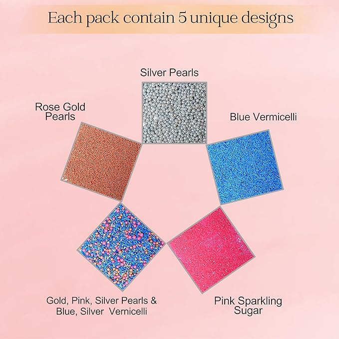 Confect Game Night Sprinkles – Mix with Copper & Silver Dragees, Bright Blue Jimmies, Rose Gold & Pink Sparkling Sugar | Vegan, Gluten-Free, Nut-Free, Soy-Free, Dairy-Free Cake & Cupcake Decorating Topping - 5oz