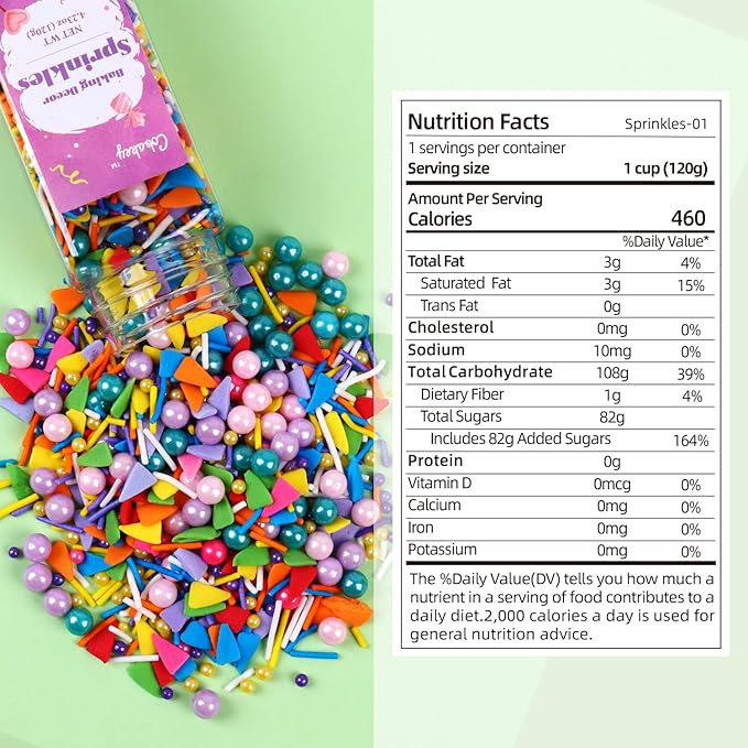 Rainbow Sprinkles for Cake Decorating 4.23ounce - Colored Pearl Sprinkles for Cupcake Toppers, Ice Cream, Candy, Cookie Decorations - Birthday & Holiday Party Supplies