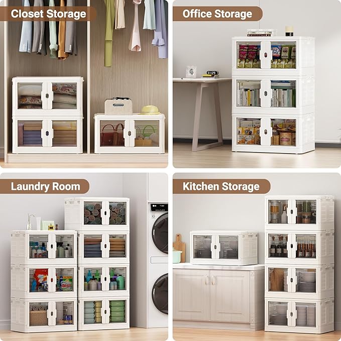 115Qt Stackable Storage Bins with Individual Lids & Wheels, Large Plastic Collapsible Latching Boxes Closet Organizers and Storage Cabinet Shelves Units for Home Kitchen Dorm, 1-Pack White