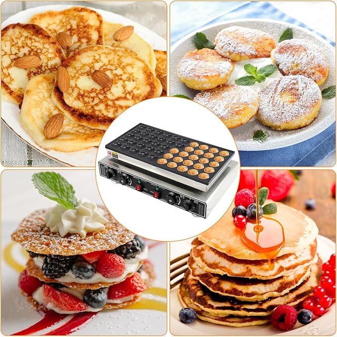 50 PCS Mini Pancake Maker Machine, 1800W Commercial Electric Dutch Pancake Maker, Nonstick Waffle Iron for Home, Restaurants, Food Trucks – Precise Temp & Timer Control