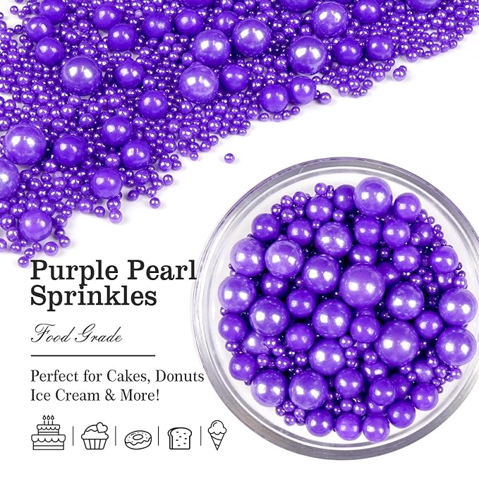 Purple Pearl Sprinkles for Cake Decorating, Edible Pearl Candy, 150g/5.29oz Mix Size, Baking Cake Decoration, Cupcake, Cookie, Holiday, Valentine's Day, Wedding Party, Christmas Supplies