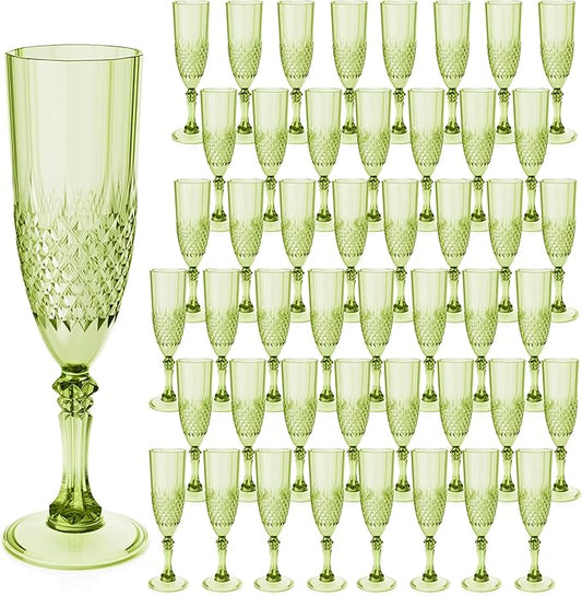 Plastic Champagne Flutes, 48PCS Green Plastic Wine Glasses Goblets Reusable Champagne Flute for Weddings, Bachelor Parties, Toasting, and Events(48, Green)