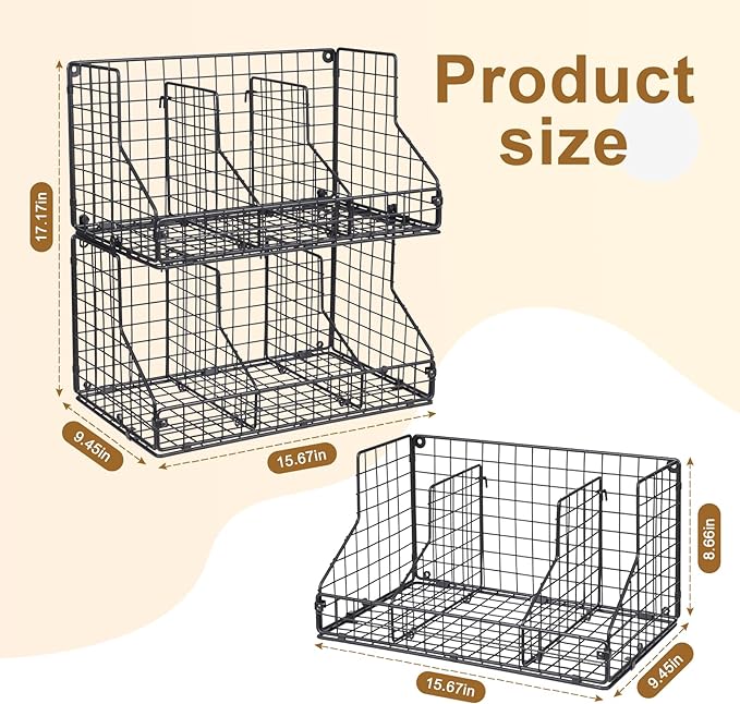 2 Pack Stackable Can Rack Organizer for Pantry Storage,Can Dispensers with 4 Adjustable Dividers, 2-Tier Metal Wire Basket Beverage Pop Soda Rack for Kitchen Cabinet Pantry, Black