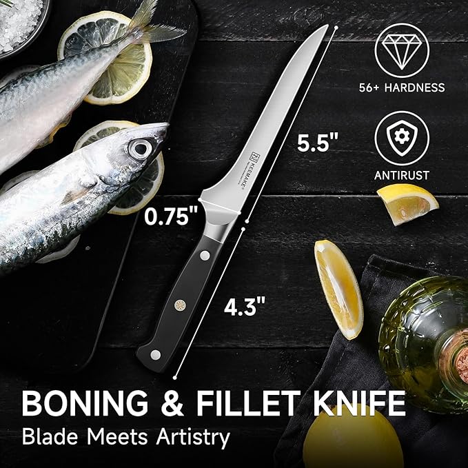 KEEMAKE Boning Knife for Meat Cutting, 5.5 Inch Fillet Knife for Fish, High Carbon Stainless Steel Ultra Sharp Japanese Kitchen Knives for Meat Poultry Cutting