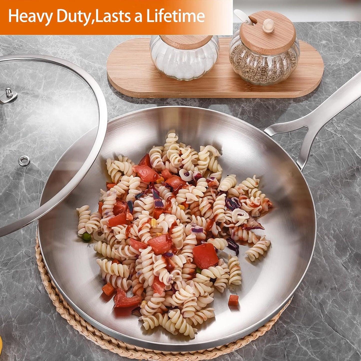 DELARLO Tri-Ply Stainless Steel 8 inch Frying Pan With Lid, Oven Safe Induction Skillet, Suitable for All Stoves Up to 600℉（Lids 300℉）