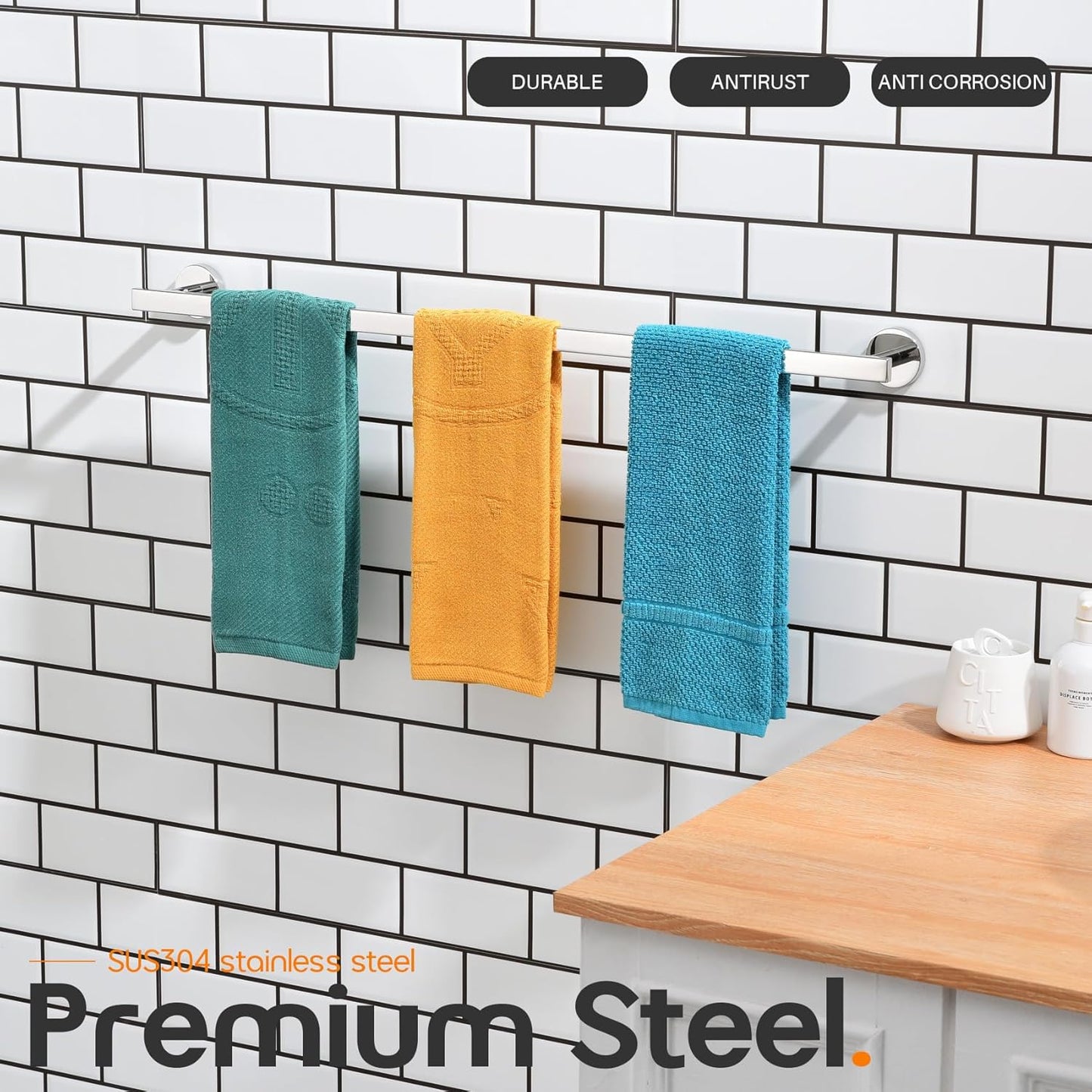 32 Inch Bathroom Towel Bar Bath Towel Rack Kitchen Towel Holder Long Towel Rails Wall Mounted SUS304 Stainless Steel Polished Chrome AN4001CH-L32