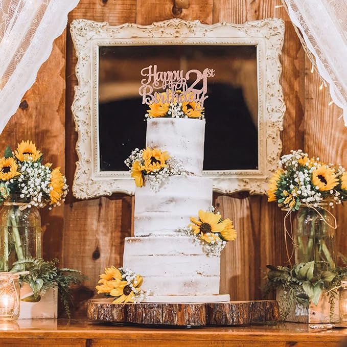 1 PCS Happy 21st Birthday Cake Topper - Glitter Cheers to 21 Years - Fabulous Cake Decoration for 21st Birthday Theme Party - Rose Gold