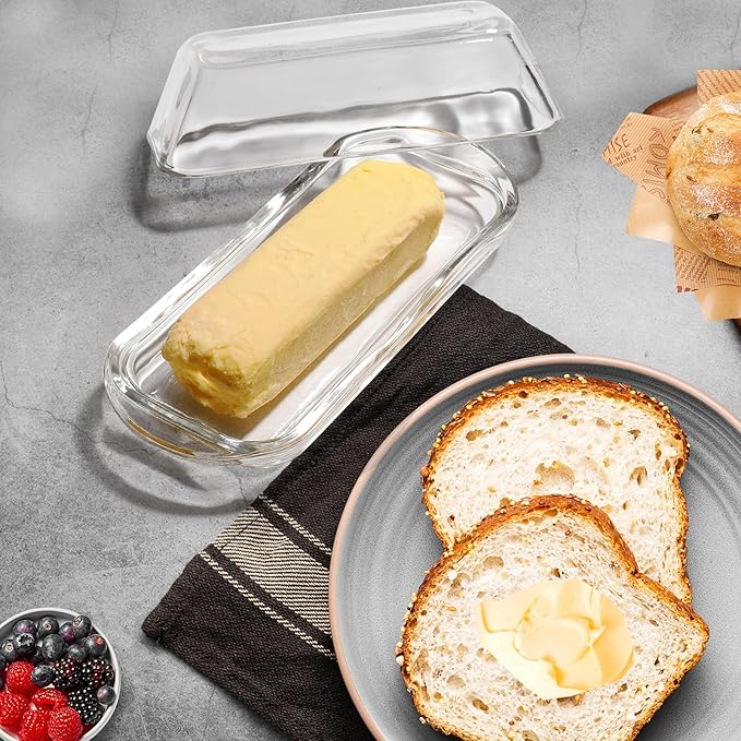 Glass Butter Dish Butter Keeper and Butter Holder for Fridge Butter Dish with Lid for Countertop Vintage Container for Counter Butter Tray with cover (Clear-7)