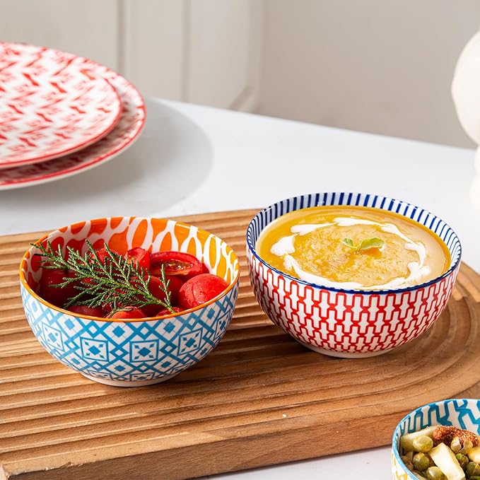 Ceramic Dessert Bowls Set - 11 Oz Porcelain Ice Cream Bowl for kitchen - 4.7 Inch Small Cereal Bowl for Salad, Fruits, Ramen - Microwave Dishwasher Safe - Set of 6 - Assorted Colors