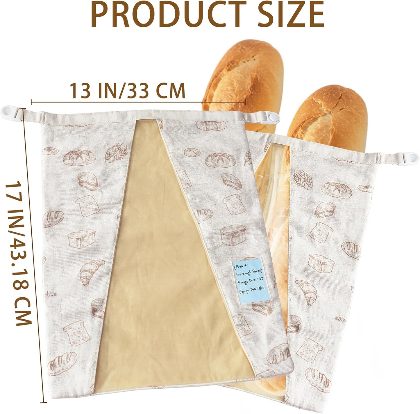 Reusable Beeswax Bread Bags for Homemade Sourdough with Clear Window, Linen Waxed Storage Containers,Eco-Friendly, Freezer-Safe, Sourdough Accessories (2-Pack)