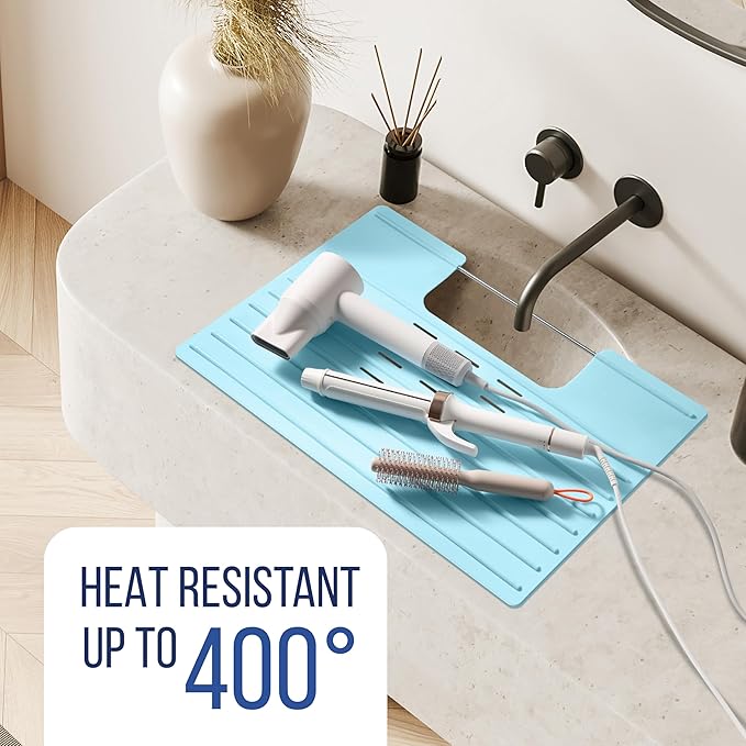 Maplefield Camper RV Sink Cover Silicone Topper - Light Blue, 22 x 2 x 2 in - Heat Resistant to 400°F - Foldable Travel Bathroom Counter Space Saver & Makeup Mat