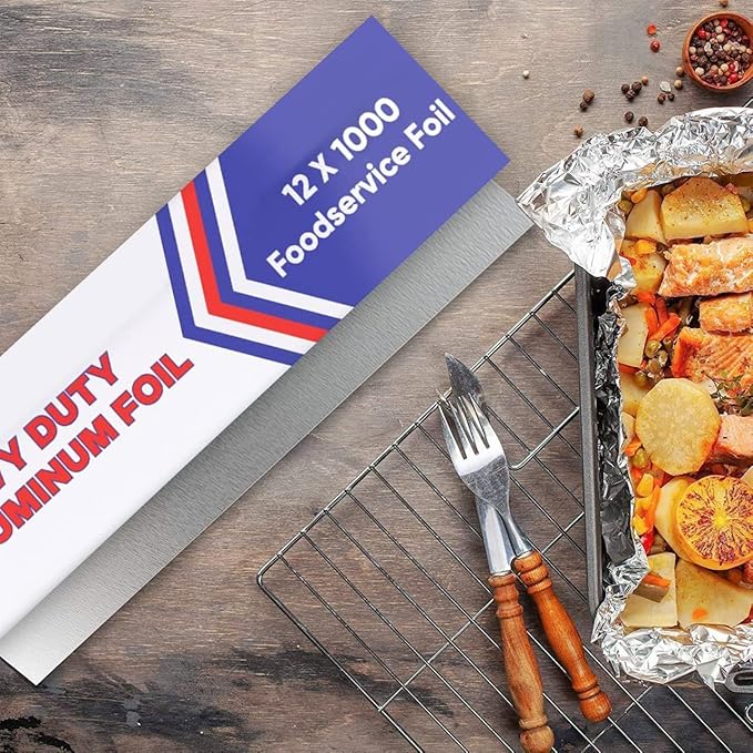 Aluminum Foil Wrap for Food -12 x 1000 FT (2 Box) Heavy Duty Aluminum Foil - BBQ Silver Foil Rolls for Grilling, Roasting, Baking - Perfect for Commercial & Home Use