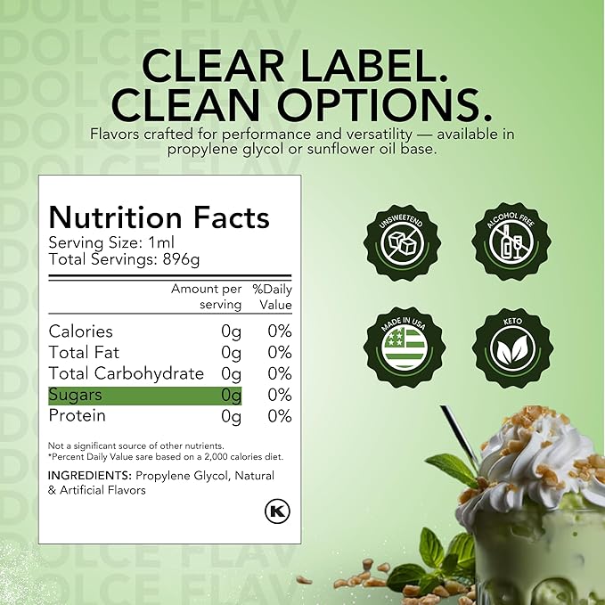 Dolce Flav Pistachio Flavoring – 32 oz. – Premium Flavoring for Ice Cream, Desserts, Boba, Beverages & Baked Goods | Ideal for Restaurants, Bakeries & Coffee Shops