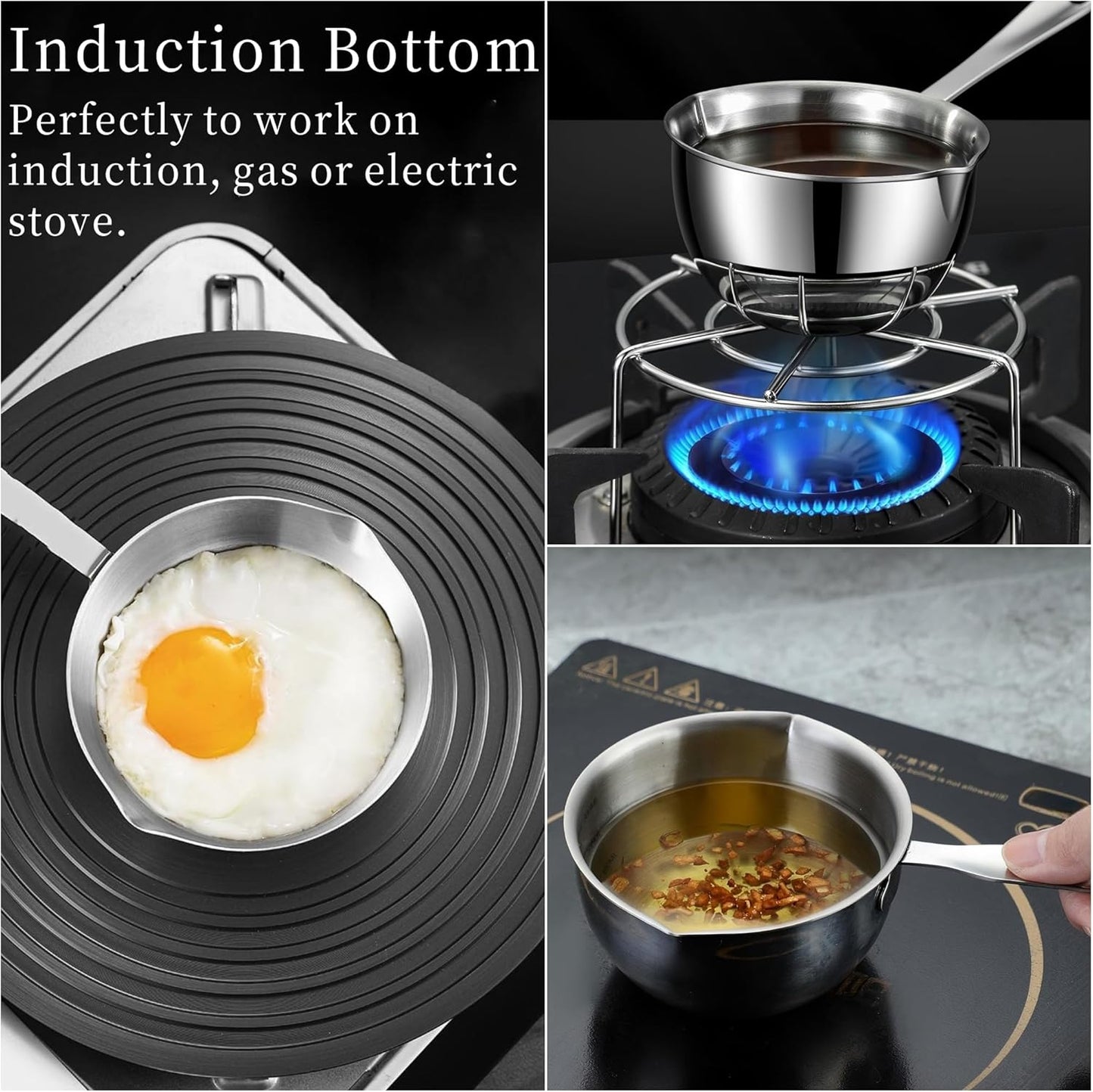 Stainless Steel Butter Warmer, Mini Butter Melting Pot with Dual Pour Spout Small Saucepan Milk Pan for Coffee Smaller Liquid Portions (150ML)