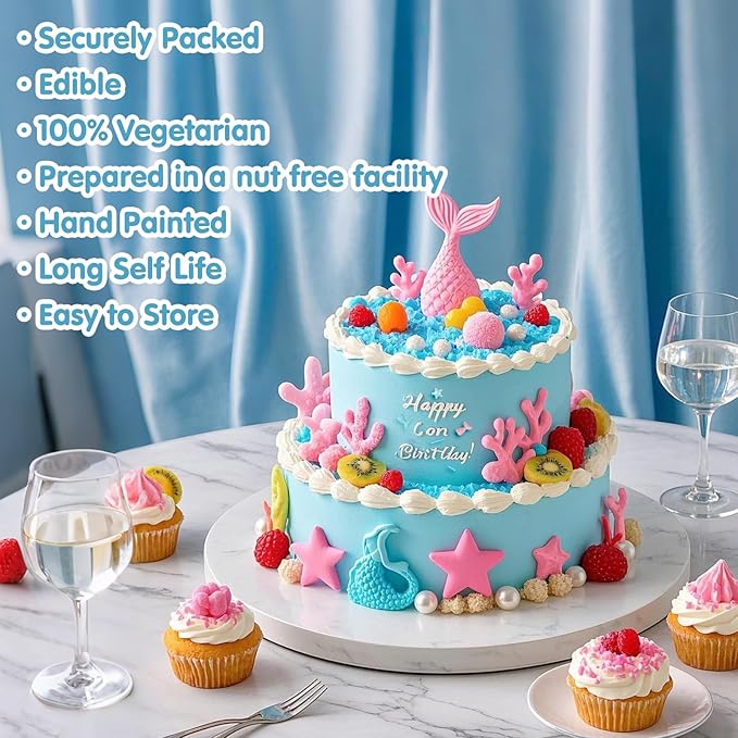 Mermaid Sprinkles,Edible Sugar Pearl Stars Jimmies Mix,130g/4.58oz,Pearl Candy Ocean Sprinkle for Cake Decorating,Summer Baking Fun Decorations,Perfect for Ice Cream,Cookies,Dessert,Donuts,Cupcake Topper,Birthday Children Party Supplies