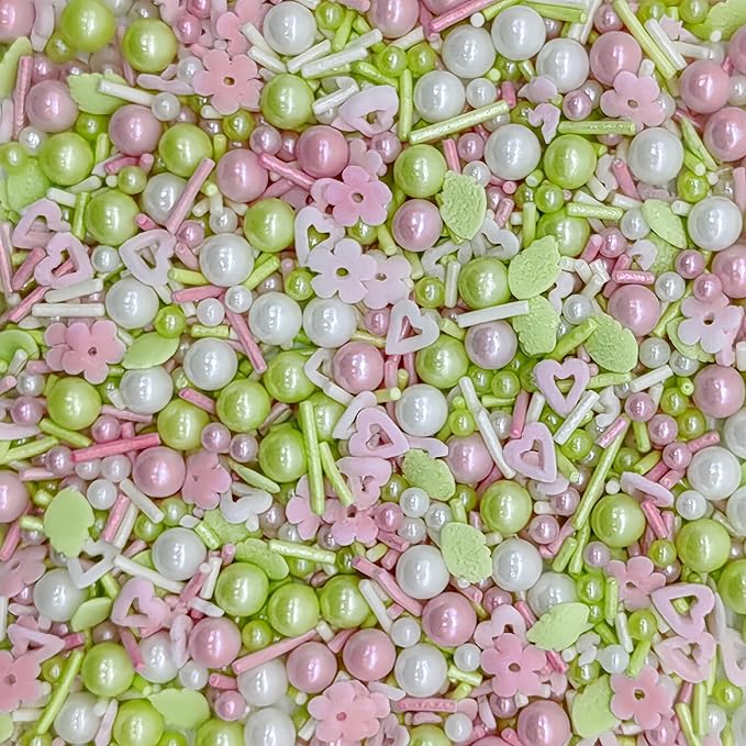 Flower Sprinkles Candy Mix Size Edible Pearls Cake Decorations Cupcake Toppers Cookie Decorating Perfect for Wedding Party Valentine Halloween Christmas Supplies 4.58OZ