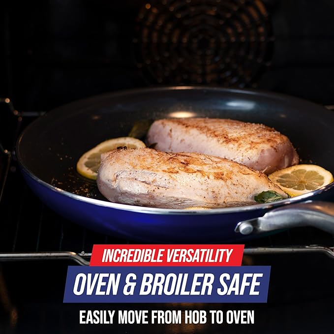 Blue Diamond 8" Nonstick Frying Pan Skillet, Diamond Infused PFAS & PTFE-Free Ceramic Pot, Dishwasher & Oven Safe, Stay Cool Handle, Durable Non Toxic Metal Utensil Safe, Egg & Omelet Pan, Blue