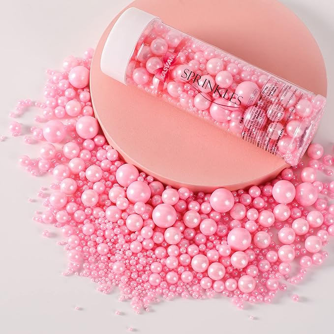 Kasvan Pink Pearl Sugar Sprinkles - Edible Candy Pearls 130g/4.58 Oz, Mix Size, Baking Cake Decorations, Ice Cream Toppings and Cookie Decorating, Wedding Party Chirstmas Supplies
