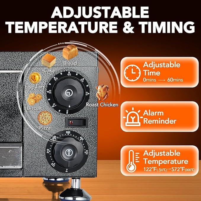 High-Speed Commercial Pizza Oven 12" 1100W，Sealed Stainless Steel with 60-Min Timer for Pizzeria, Food Truck, Catering，Countertop Electric Baking Machine