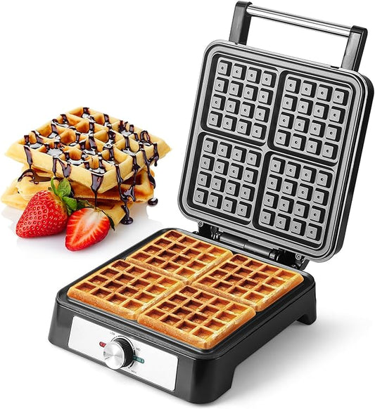 Waffles Maker Waffle Iron, 4 Belgian Square Waffle Maker, Belgian Waffle Maker Thick with Non-stick Plate, Breakfast Waffle Machine Make Waffle in Minutes, 3 Browning Level, 1200W