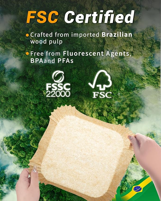 500Pcs Air Fryer Paper Liners, 8” Square Disposable Parchment Paper Liner for 5-8 QT Air Fryer, Non-Stick, Oil Proof Unbleached Airfryer for Baking, Roasting Microwave