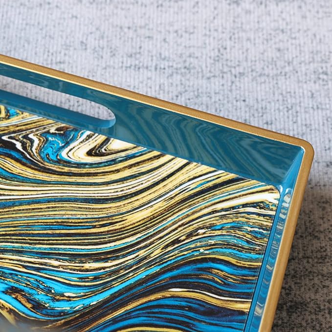 Spsyrine Serving Tray, Marble Decorative Tray Plastic Rectangular Coffee Table Tray for Living Room, Storage, Kitchen, Ottoman, Bathroom Decor. 15.6” X 10.2" LJRE