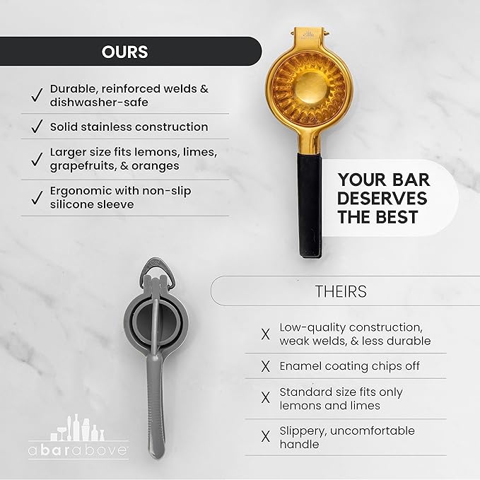 A Bar Above Premium Quality Hand Juicer, for Cocktails, Heavy Duty, Stainless Steel Juicer, Lime, Lemon, and Oranges, Citrus Juicers, for Mixologists and Bars, Fruit Juice Extractor, Gold, 3 Pack