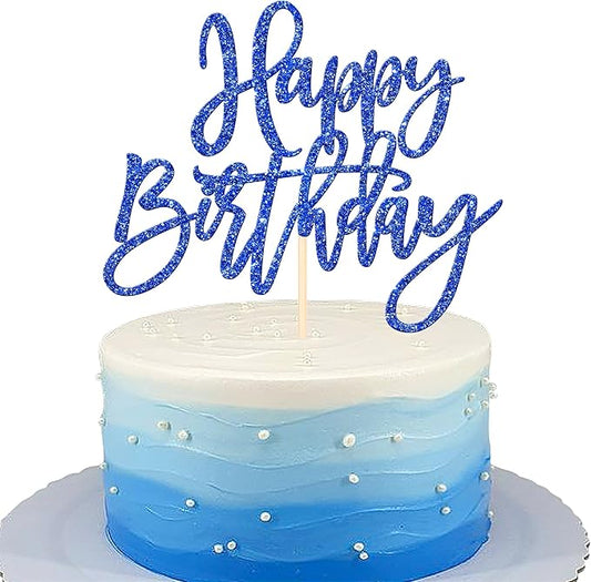 ZHUOWEISM 1 PCS Glitter Happy Birthday Cake Topper for Celebrating Anniversary Theme Party Cake Decorations Supplies Dark Blue