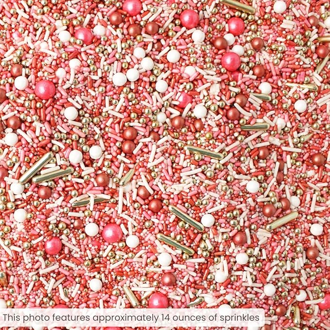 Sprinkle Pop Vintage Rose Gold Sprinkle Mix| Blush White Rose Gold Sprinkles with Gold Dragees| Sprinkles Made in USA for Decorating Wedding Bridal Shower Valentines Day Cakes Cookies Cupcakes, 2oz