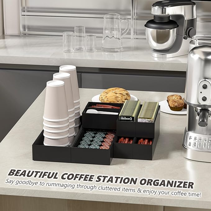 Kitchen Drawer Organizer Bins, Black Bamboo Drawer Organizer Stackable for Silverware, Utensils, Cutlery, Flatware, Junk Drawer, Dresser, Bathroom, 9" x 3" x 2.5" (Set of 2)