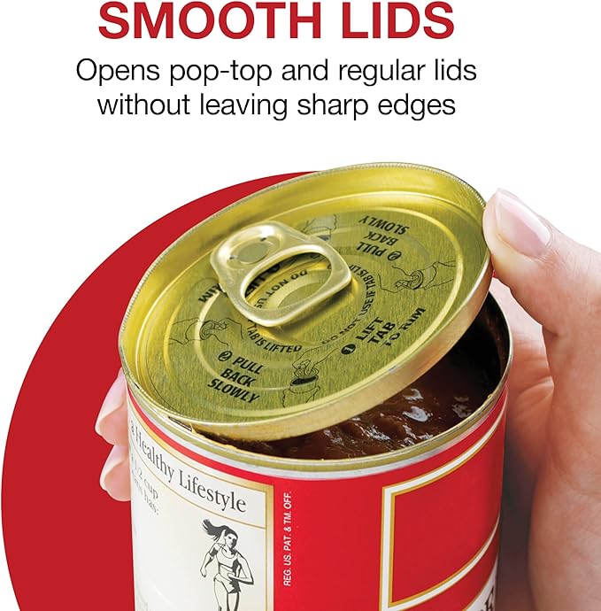 Proctor Silex Automatic Electric Can Opener, Hands Free Cordless Operation & USB Rechargeable, Self-Aligning, Cut Smooth Touch Lid Edges, Compact and Easy to Store, Red