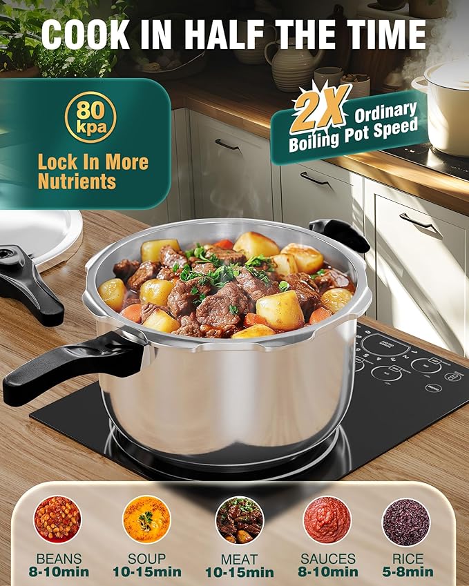 WantJoin Pressure Cooker Stainless Steel 6.5 Qt, Commercial Stove Top Pressure Cooker Pot Used for Pressure Foodie or Steaming, Compatible with Gas & Induction Cooker