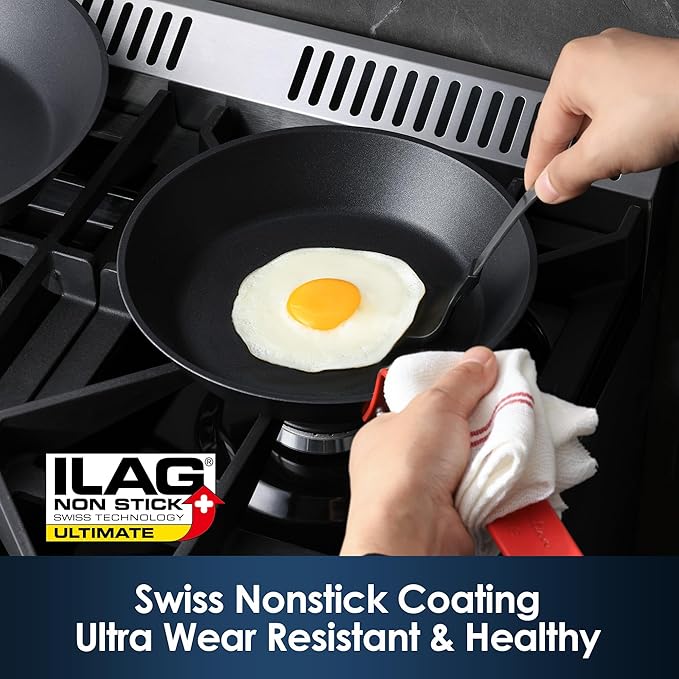 SENSARTE Nonstick Frying Pan Set 2-Piece, Oven Safe Skillets with Swiss Coating, Induction Compatible Chef Pan Set, Dishwasher Safe Cooking Pans, PFOA PFOS Free, 10 and 12 Inch