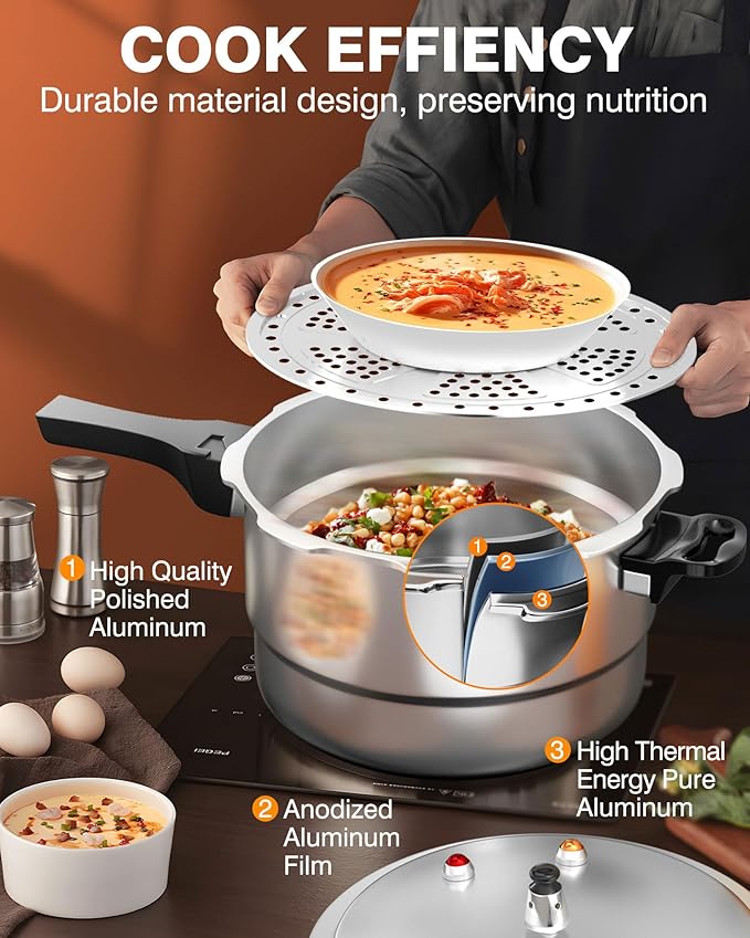 WantJoin 4QT Aluminum Pressure Cooker w/Release Valve & Multiple Protective Devices,Pressure Canner Compatible with Gas & Induction Cooker,Canner Rack Included