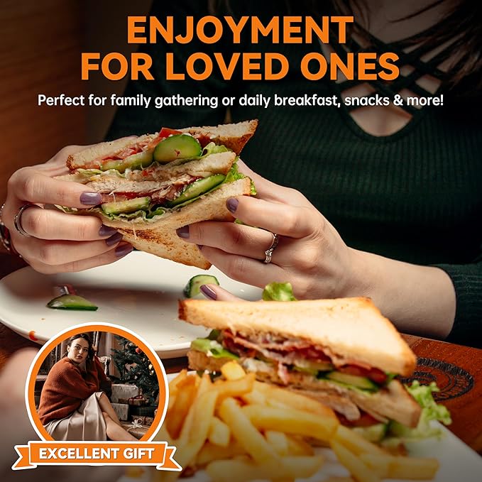 Baker’s Friend Breakfast Sandwich Maker, 4 Slices of Panini Grill Press Sandwich Maker, Electric Sandwich Maker with Indicator Light, Grill Cheese & Egg Muffin Sandwich Maker, Graphite