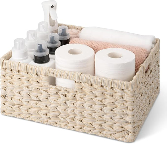 GRANNY SAYS Basket for Organizing, Wicker Storage Baskets for Shelves, Woven Baskets for Storage, Waterproof Shelf Baskets for Living Room, Rectangular Woven Basket with Handles, 1-Pack