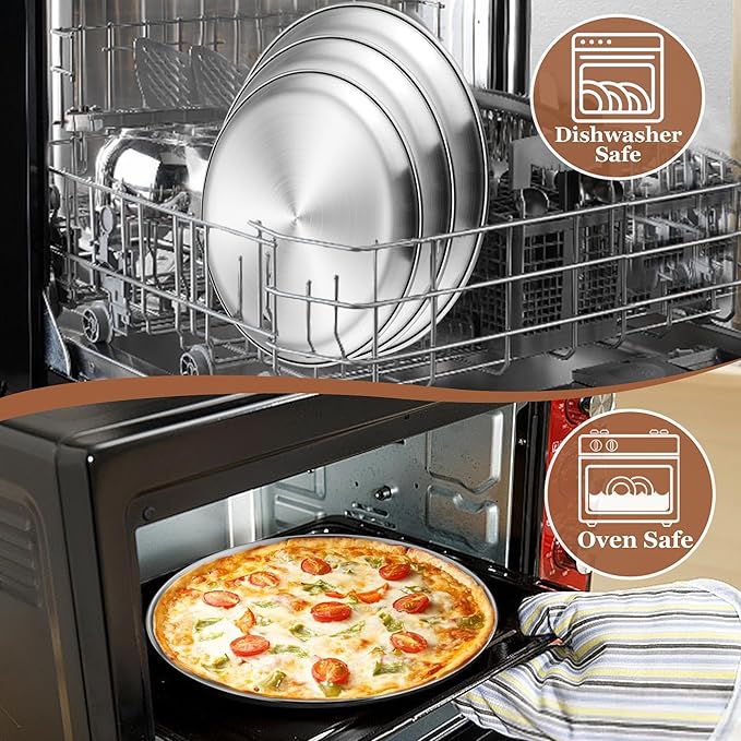 TeamFar Pizza Pan, 9 Inch, 10 Inch, 12 Inch Stainless Steel Pizza Pans Set, 3 Sizes Round Pizza Oven Baking Serving Plate Tray for Pizza Pie Cookie, Non-Toxic & Heavy Duty, Dishwasher Safe